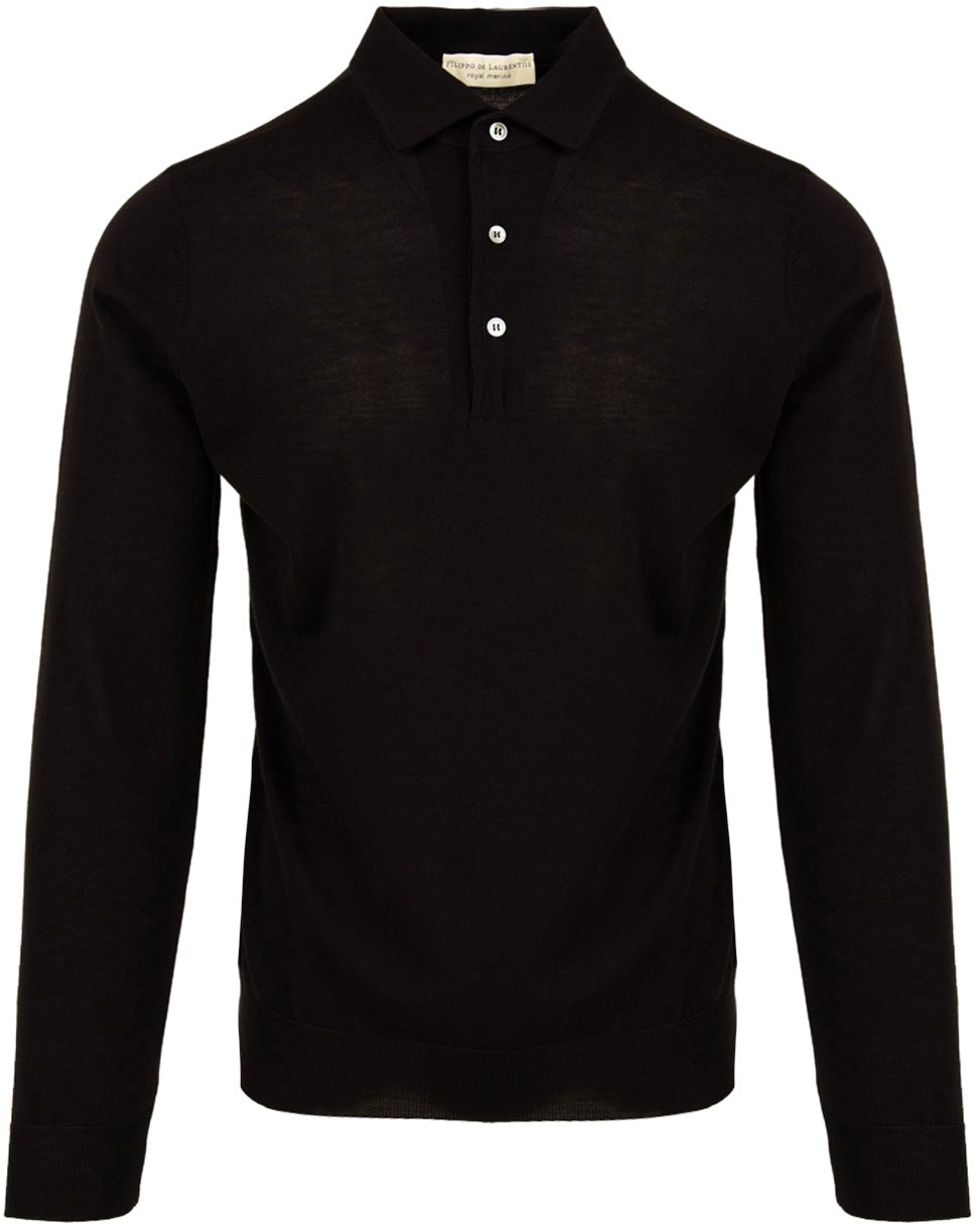 Filippo De Laurentiis Long-Sleeve Polo Shirt In Wool Zwart