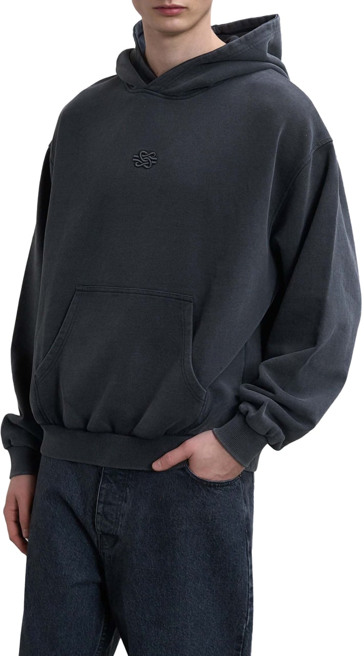 Filling Pieces Hoodie Boxy Embroidered Vintage Black Zwart