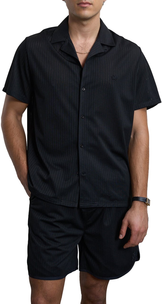 Filling Pieces Resort Shirt Mesh Black Zwart