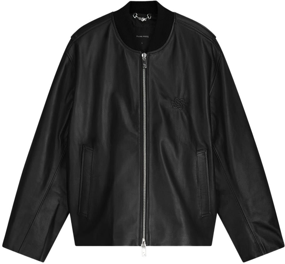 Filling Pieces Leather Bomber Jacket Black Zwart