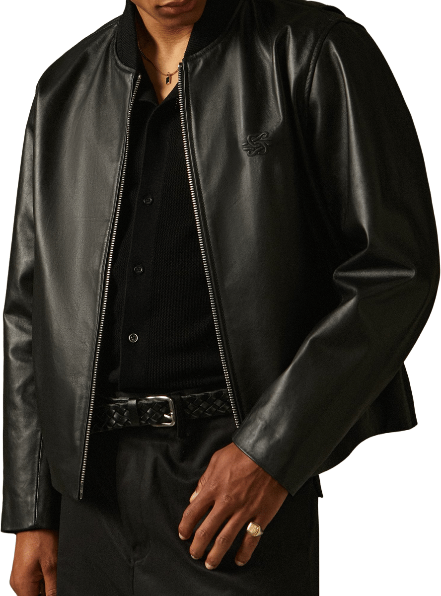 Filling Pieces Leather Bomber Jacket Black Zwart