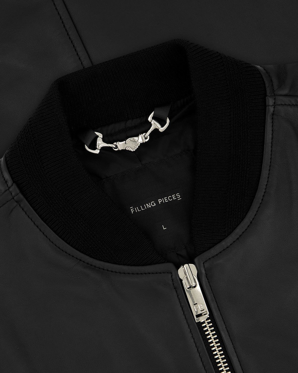 Filling Pieces Leather Bomber Jacket Black Zwart