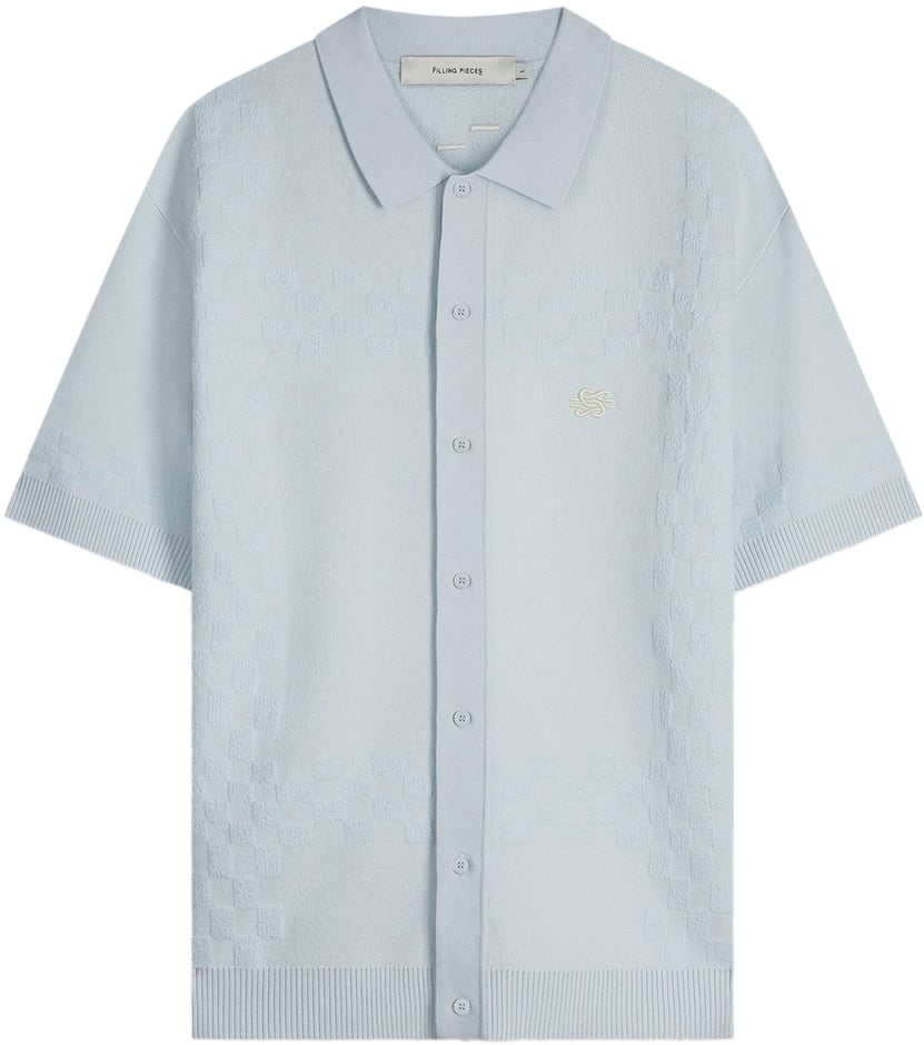 Filling Pieces Knit Resort Shirt Skyway Blauw