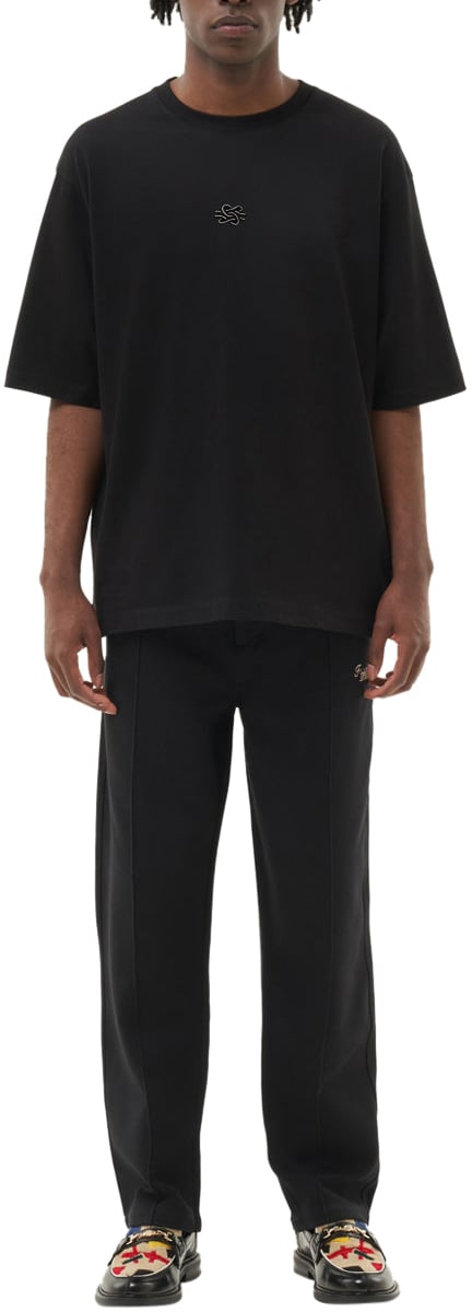 Filling Pieces T-shirt Boxy Embroidered Black Zwart