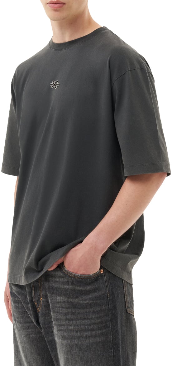 Filling Pieces T-shirt Boxy Embroidered Vintage Black Zwart