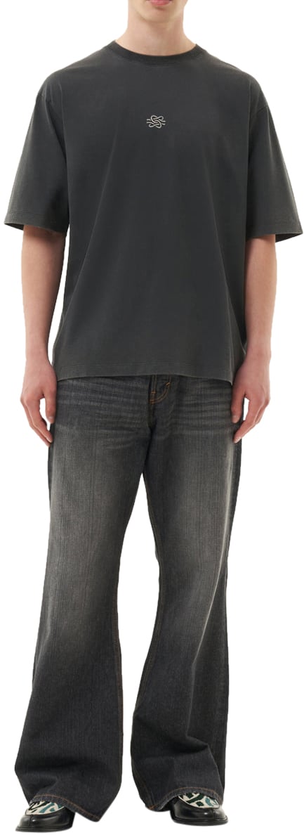 Filling Pieces T-shirt Boxy Embroidered Vintage Black Zwart