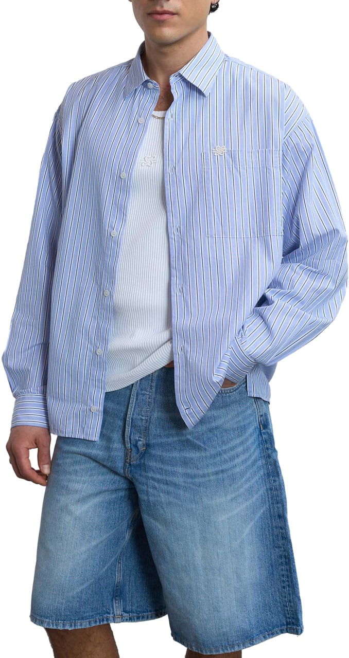 Filling Pieces Dress Shirt Striped Skyway Blauw