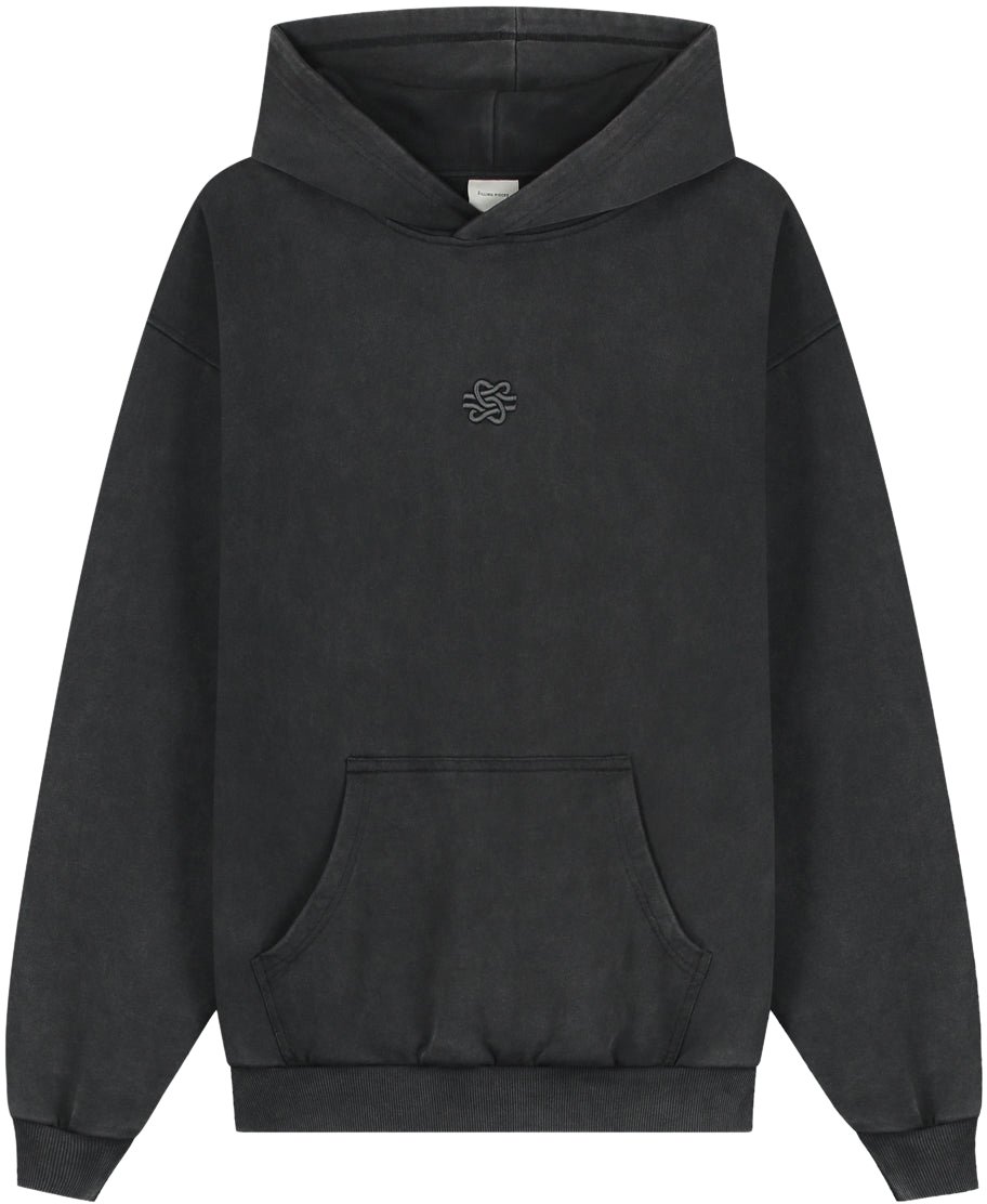 Filling Pieces Hoodie Boxy Embroidered Vintage Black Zwart