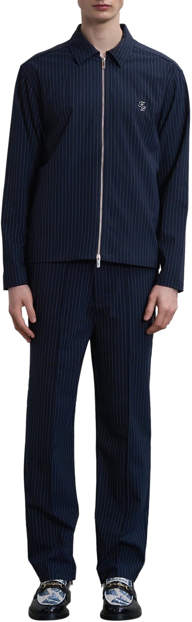 Filling Pieces Coach Pants Pinstripe Maritime Blue Blauw