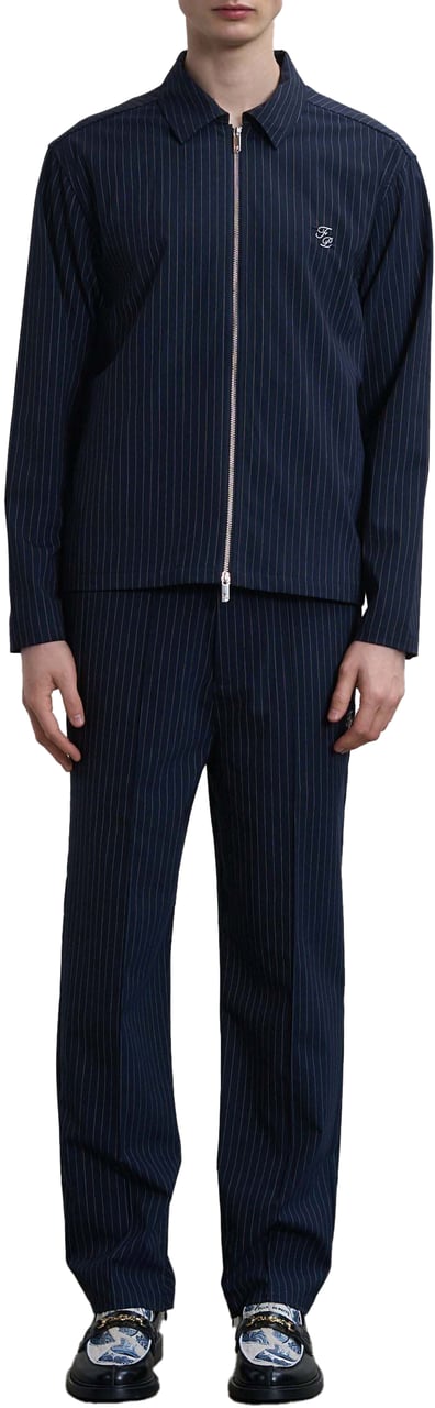 Filling Pieces Coach Jacket Pinstripe Maritime Blue Blauw