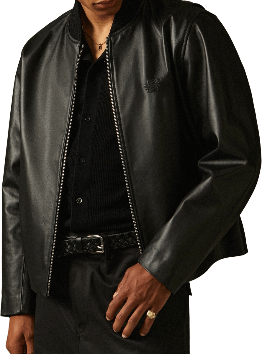 Filling Pieces Leather Bomber Jacket Black Zwart