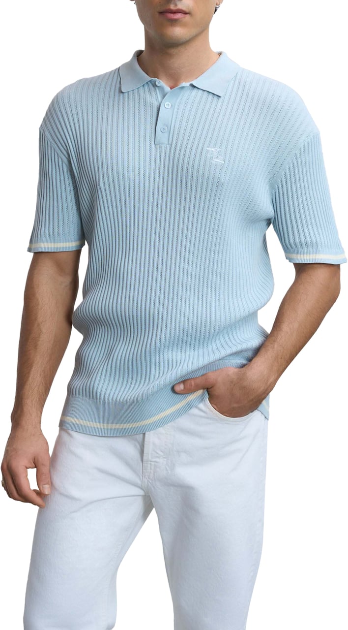 Filling Pieces Fine Knit Polo Skyway Blauw