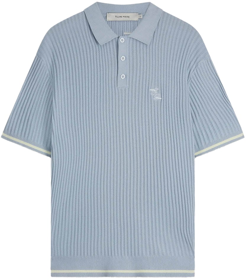 Filling Pieces Fine Knit Polo Skyway Blauw