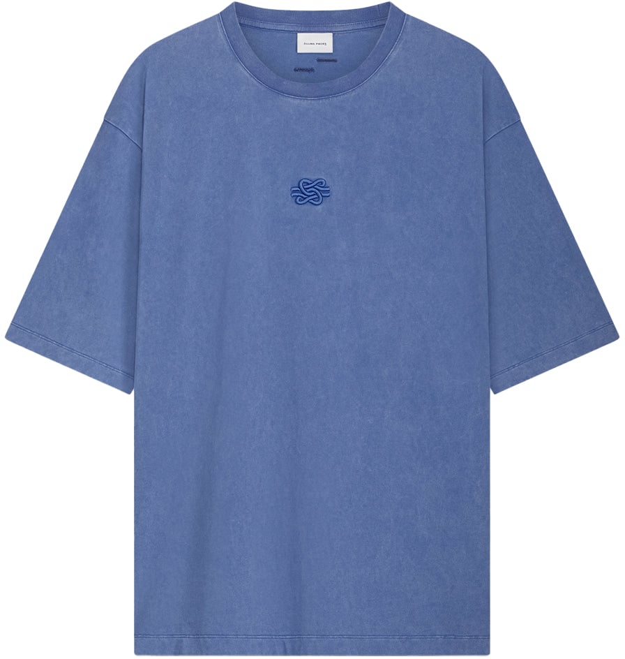 Filling Pieces T-shirt Boxy Embroidered Vintage Blue Blauw