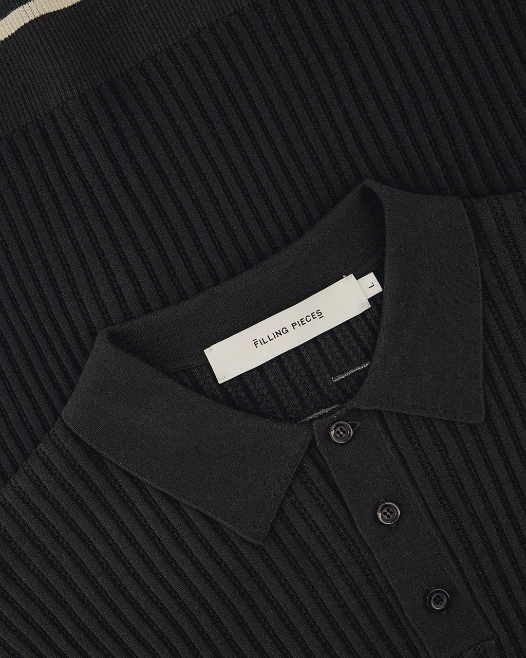 Filling Pieces Fine Knit Polo Black Zwart