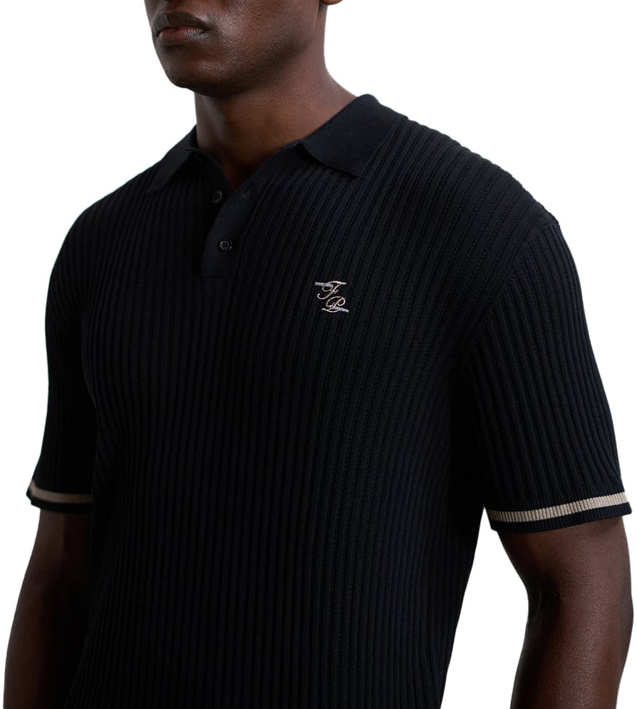 Filling Pieces Fine Knit Polo Black Zwart