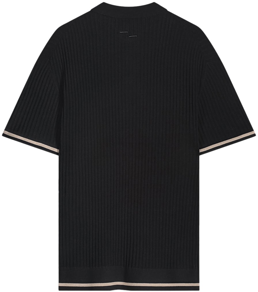 Filling Pieces Fine Knit Polo Black Zwart
