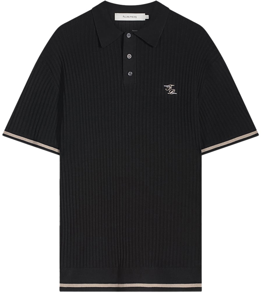 Filling Pieces Fine Knit Polo Black Zwart