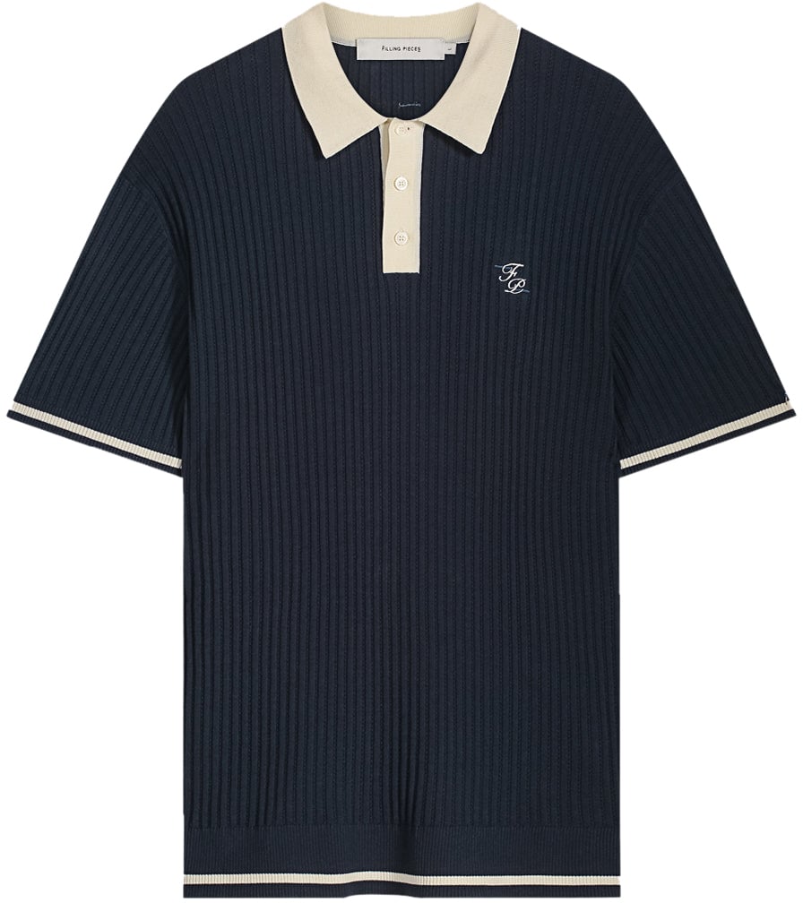 Filling Pieces Fine Knit Polo Navy Blauw