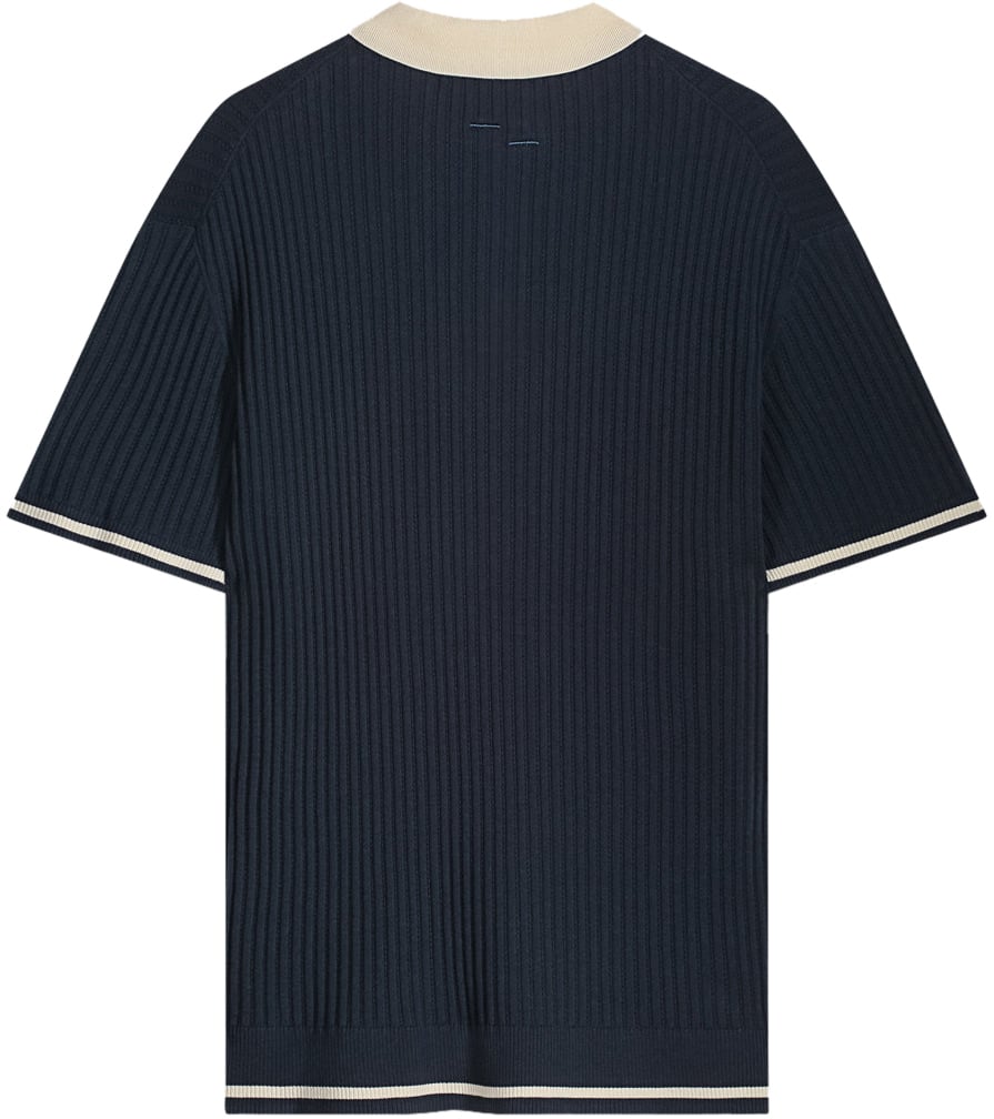 Filling Pieces Fine Knit Polo Navy Blauw