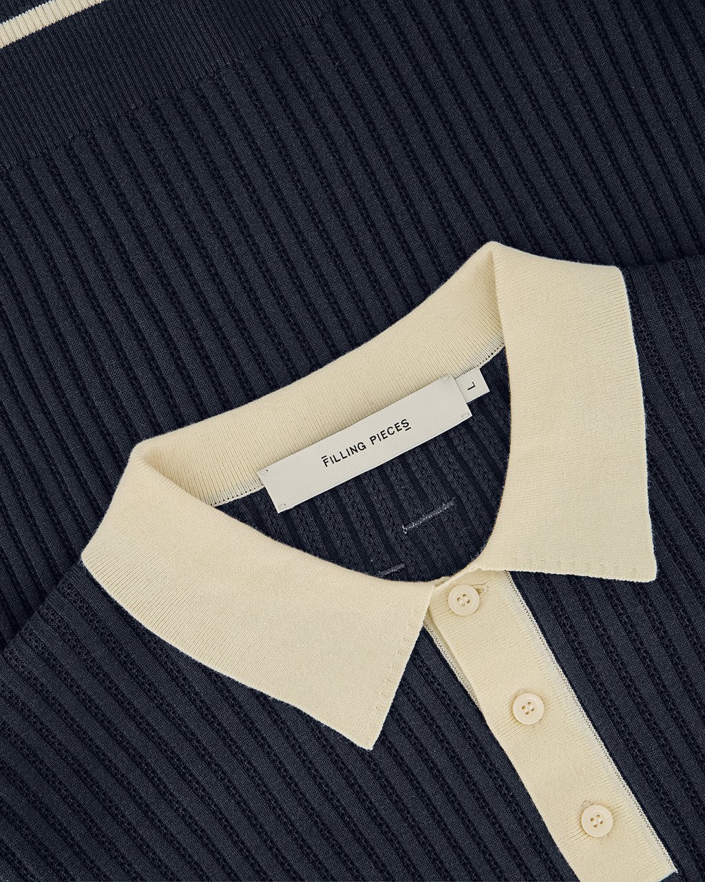 Filling Pieces Fine Knit Polo Navy Blauw