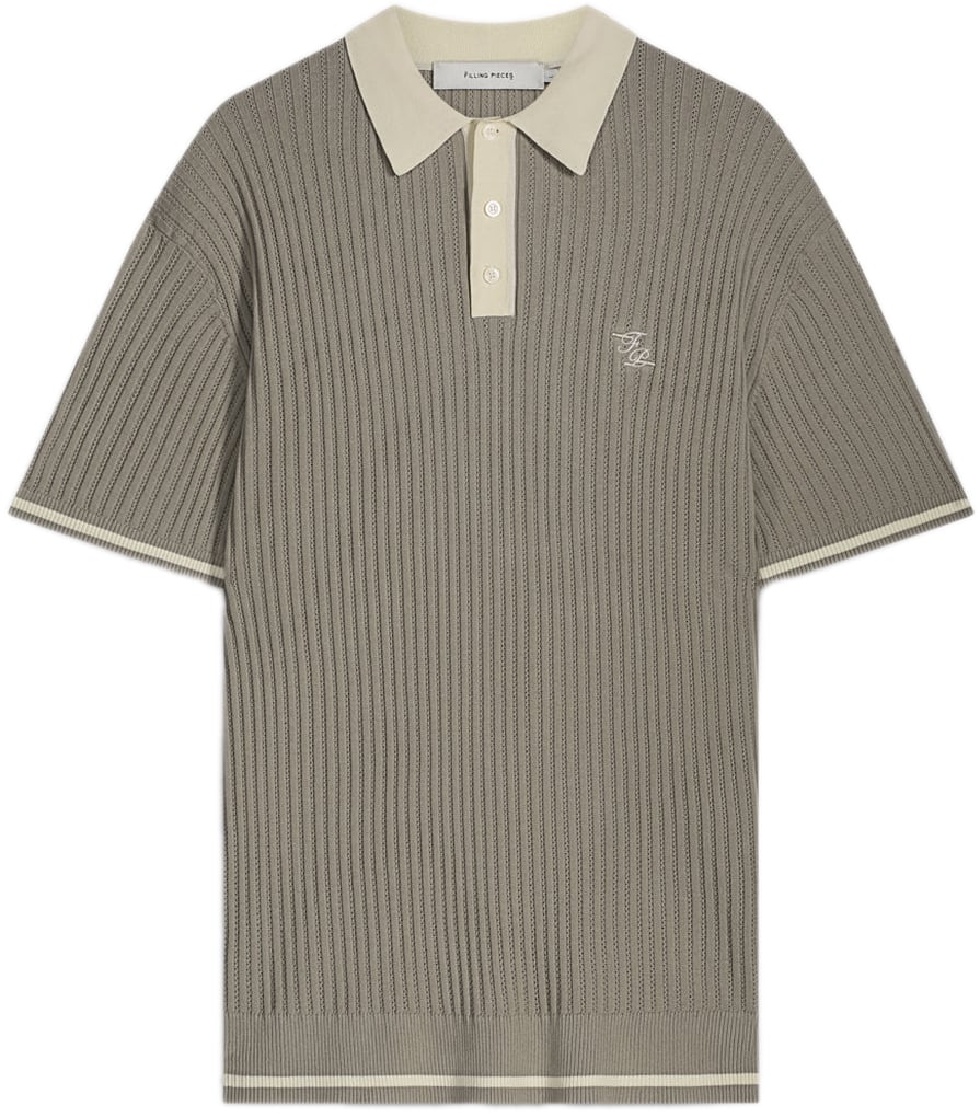 Filling Pieces Fine Knit Polo Atmosphere Grijs