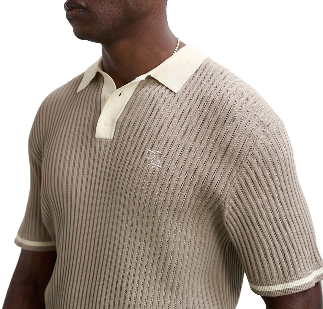 Filling Pieces Fine Knit Polo Atmosphere Grijs