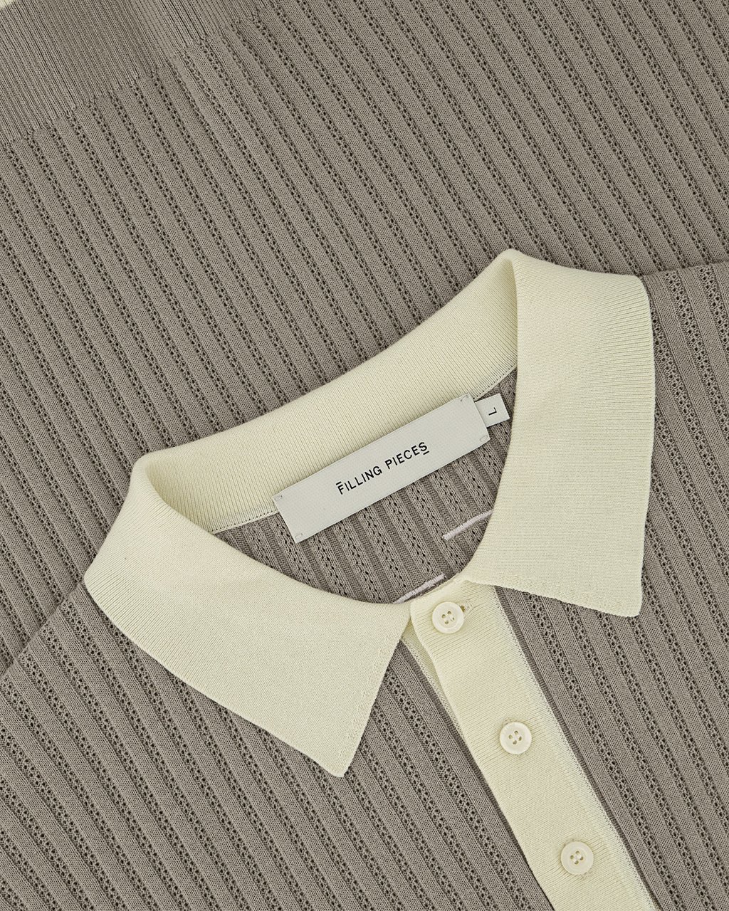 Filling Pieces Fine Knit Polo Atmosphere Grijs