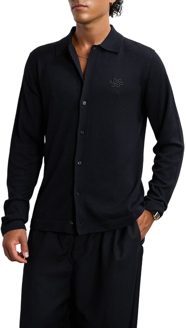 Filling Pieces Knit Dress Shirt Black Zwart