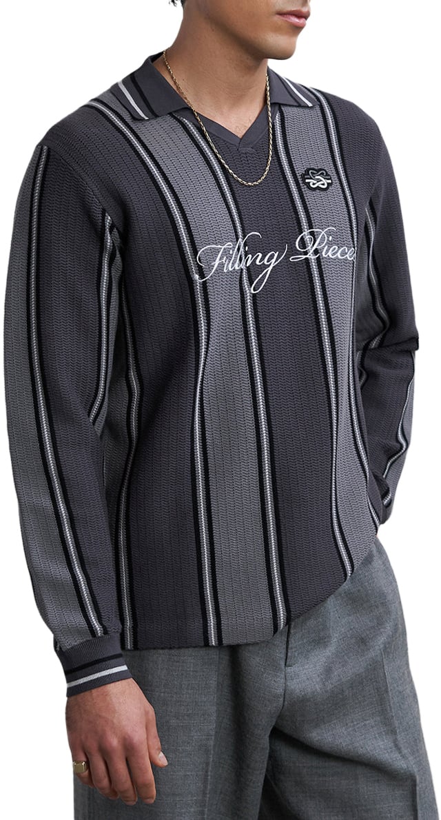 Filling Pieces Knit Football Jersey Black / Grey Zwart