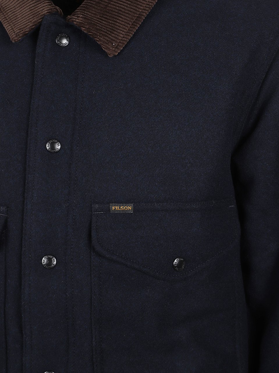 Filson Structured Black Jacket With Flap Pockets And Contrasting Collar Zwart