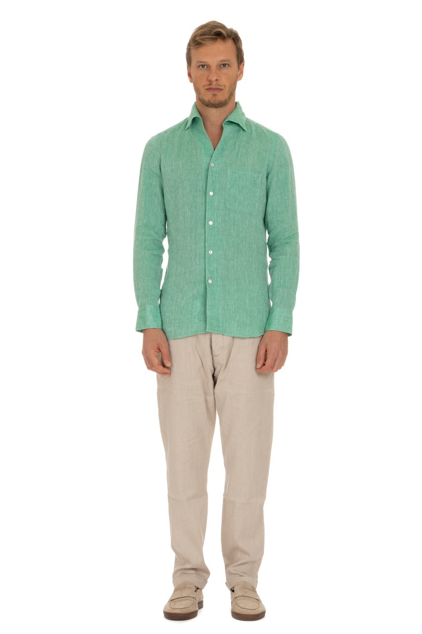 Finamore 1925 Napoli Linen Shirt with Paramontura Collar Neutraal