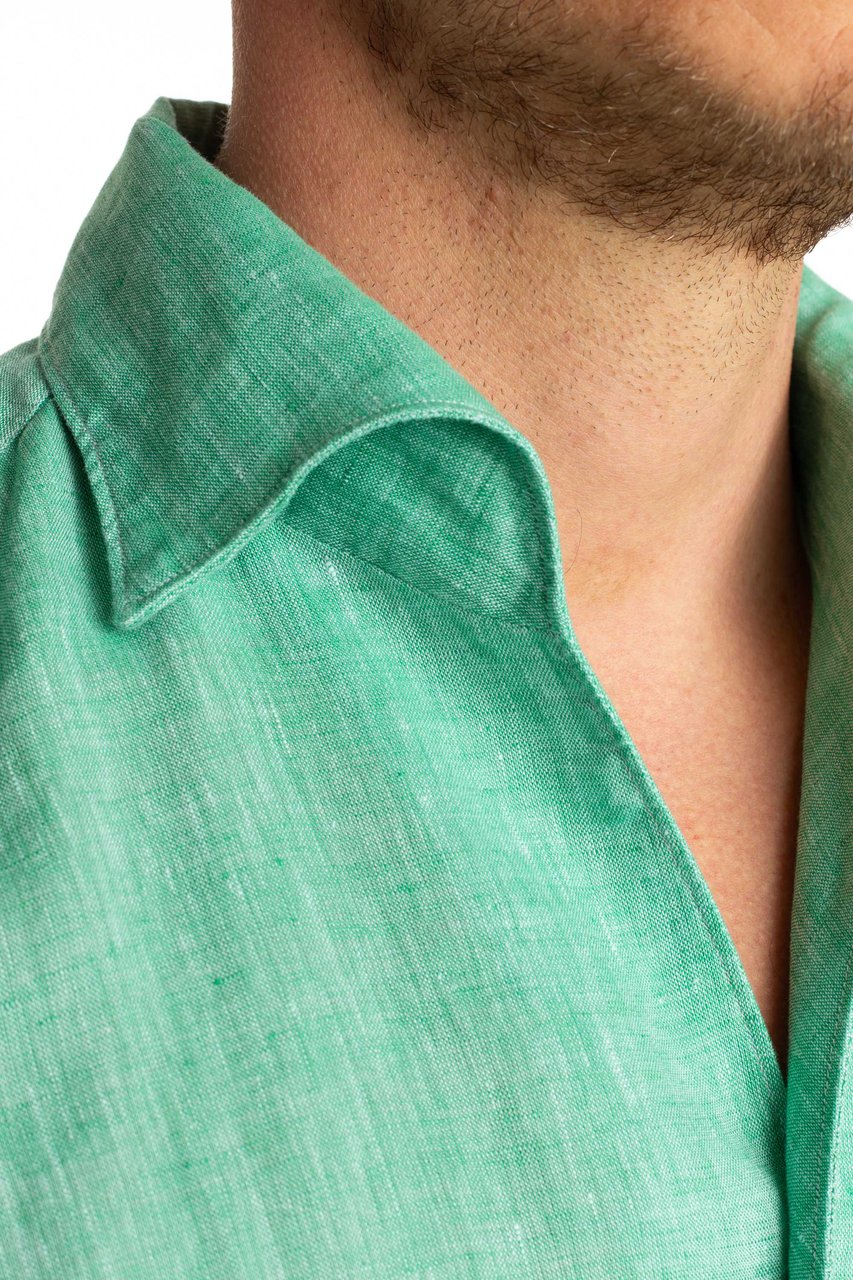 Finamore 1925 Napoli Linen Shirt with Paramontura Collar Neutraal