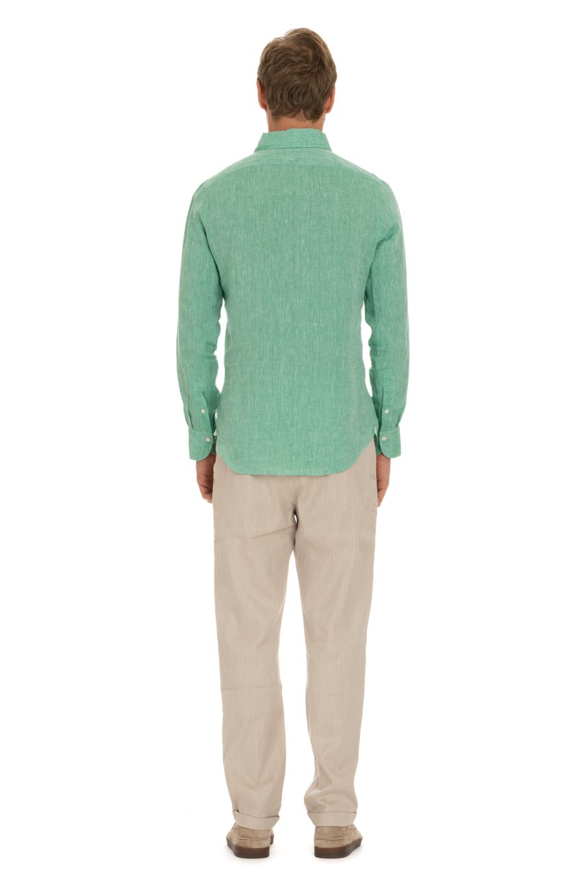 Finamore 1925 Napoli Linen Shirt with Paramontura Collar Neutraal