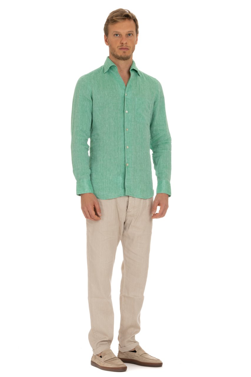 Finamore 1925 Napoli Linen Shirt with Paramontura Collar Neutraal