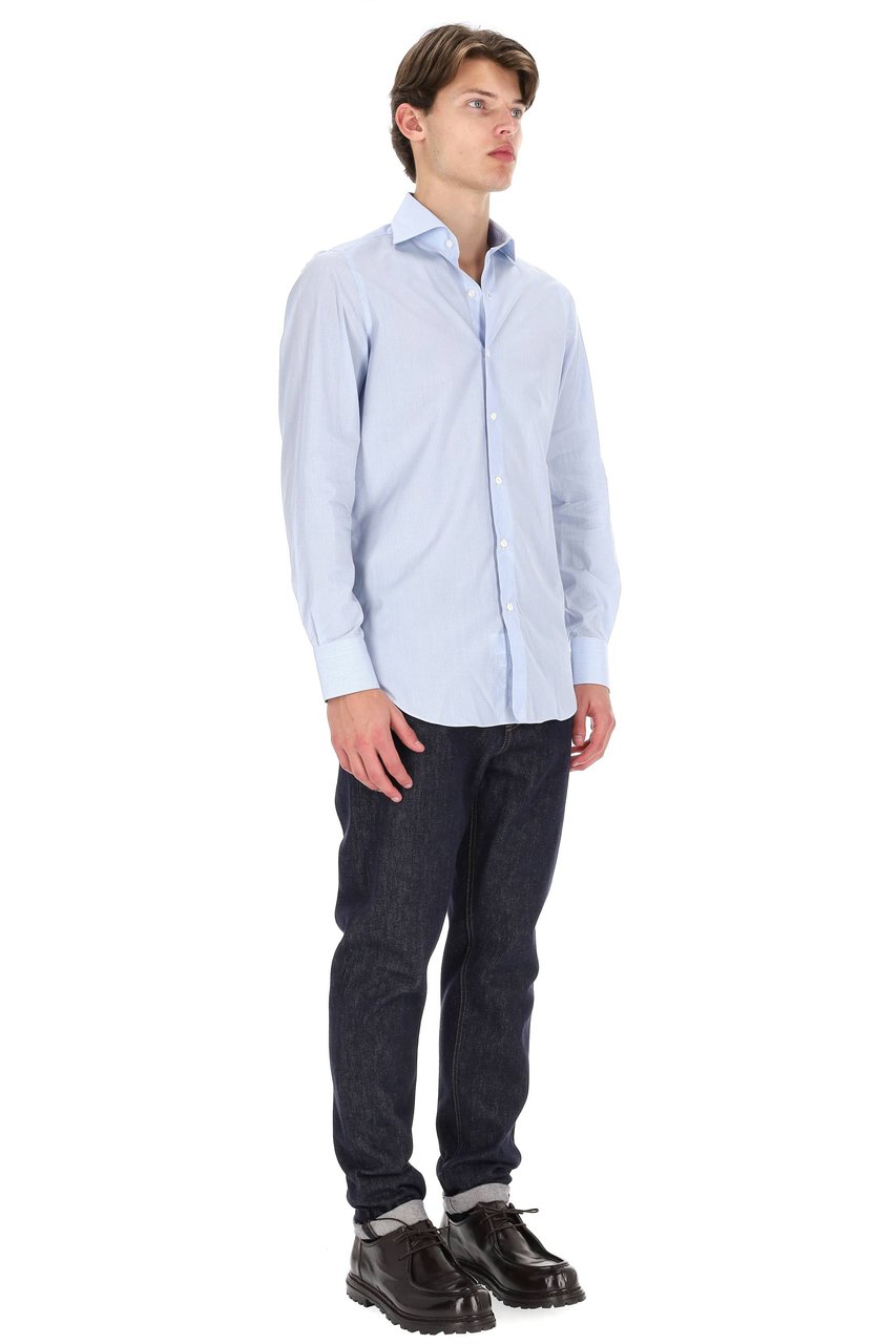 Finamore 1925 Napoli Giza 170’S Milano Micro-Check Cotton Tailored Shirt Wit