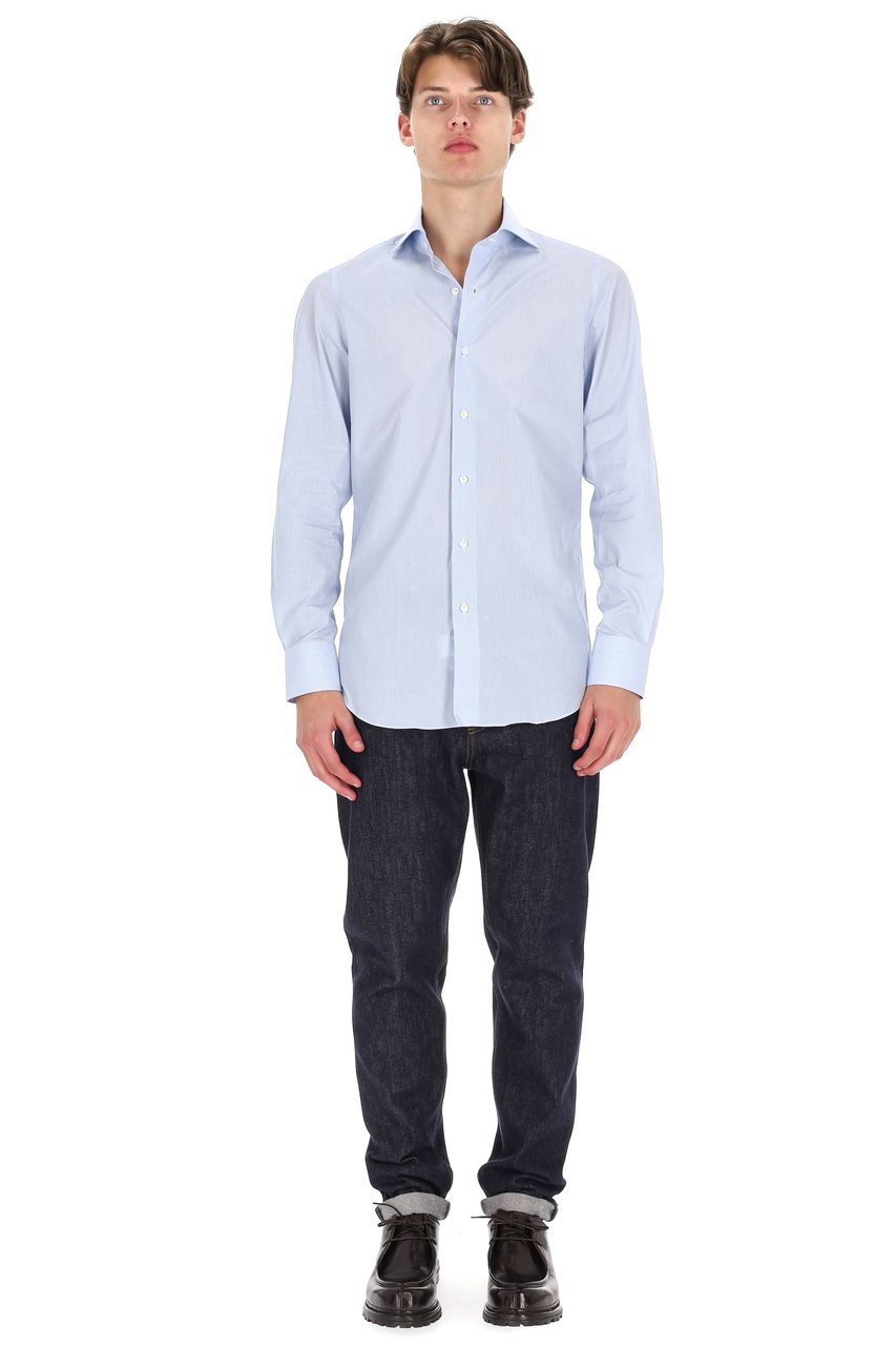 Finamore 1925 Napoli Giza 170’S Milano Micro-Check Cotton Tailored Shirt Wit