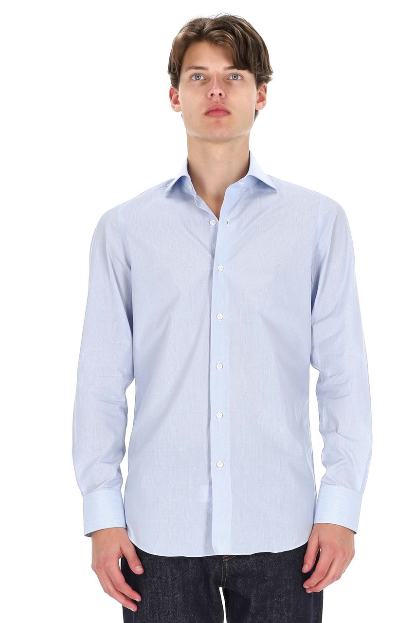 Finamore 1925 Napoli Giza 170’S Milano Micro-Check Cotton Tailored Shirt Wit