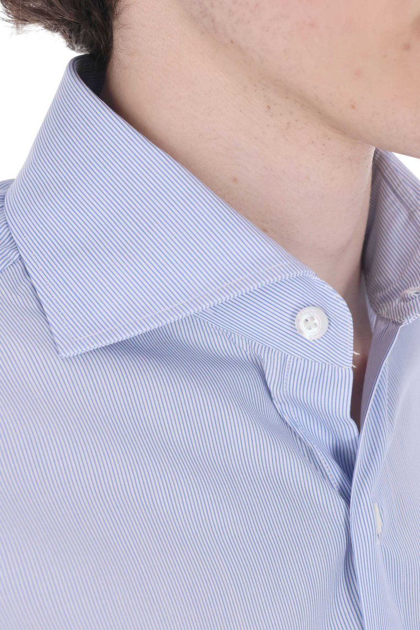 Finamore 1925 Napoli Striped 170/2 Cotton Casual Shirt Wit