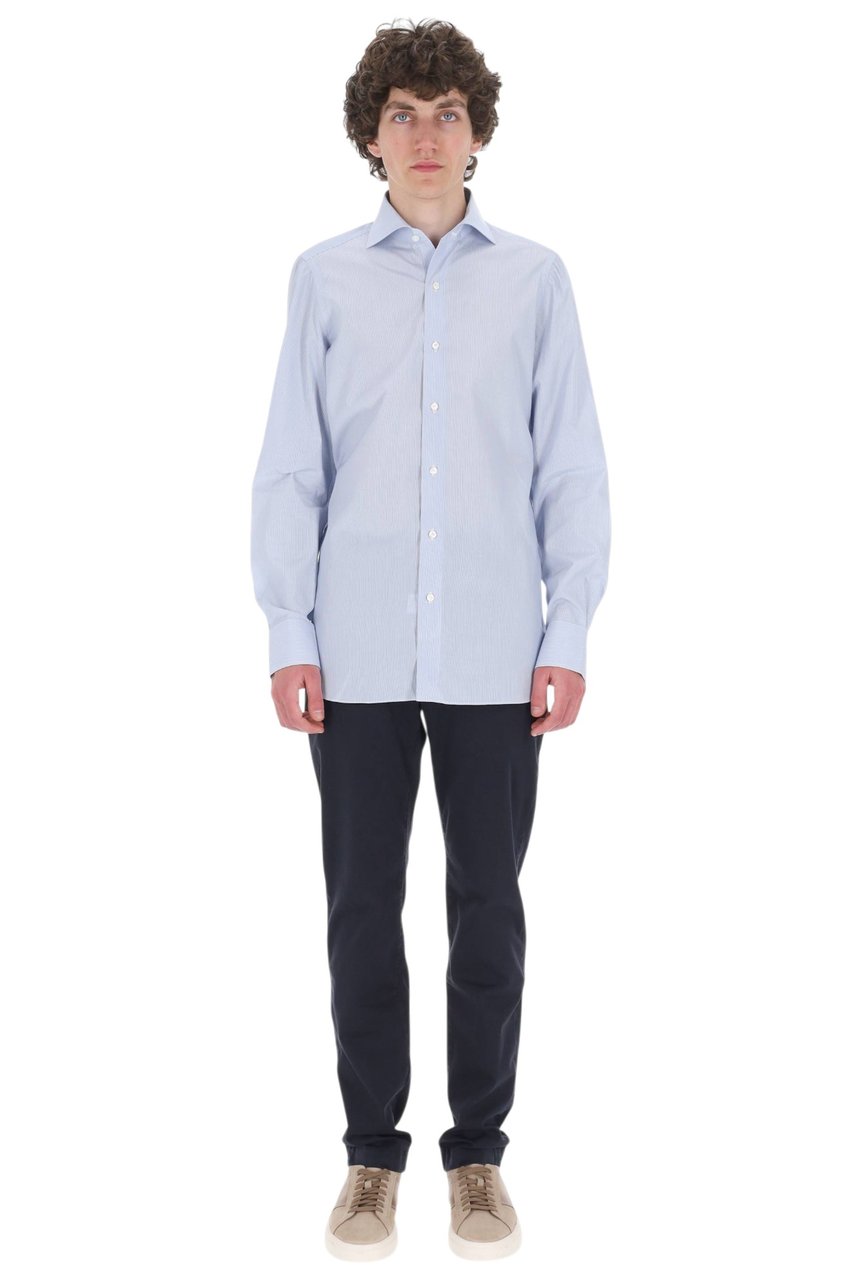 Finamore 1925 Napoli Striped 170/2 Cotton Casual Shirt Wit