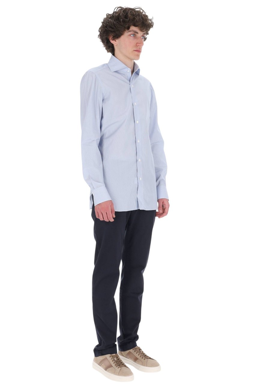 Finamore 1925 Napoli Striped 170/2 Cotton Casual Shirt Wit