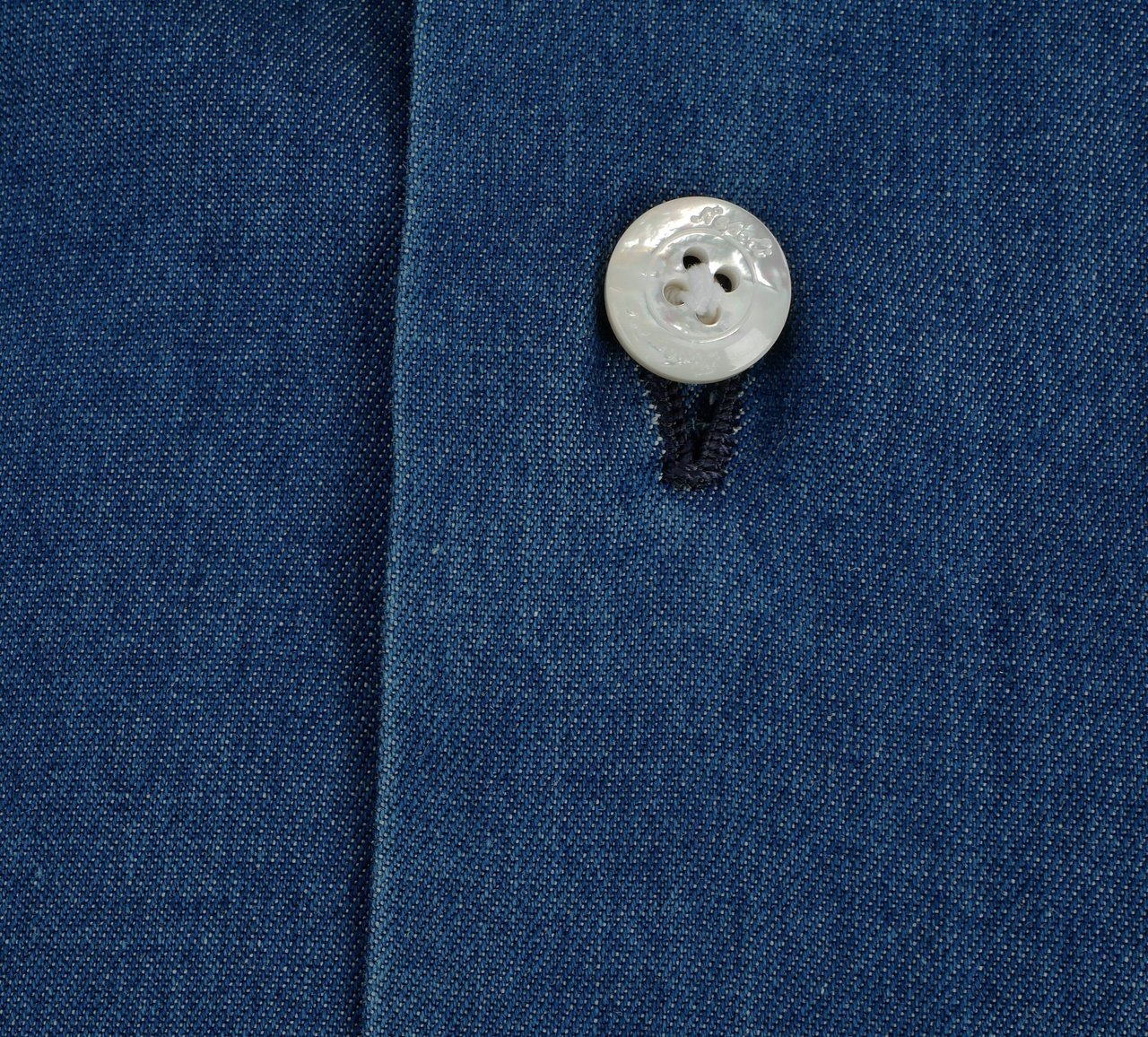 Finamore 1925 Napoli Stone Washed Denim Tailored Shirt Milano Line Groen