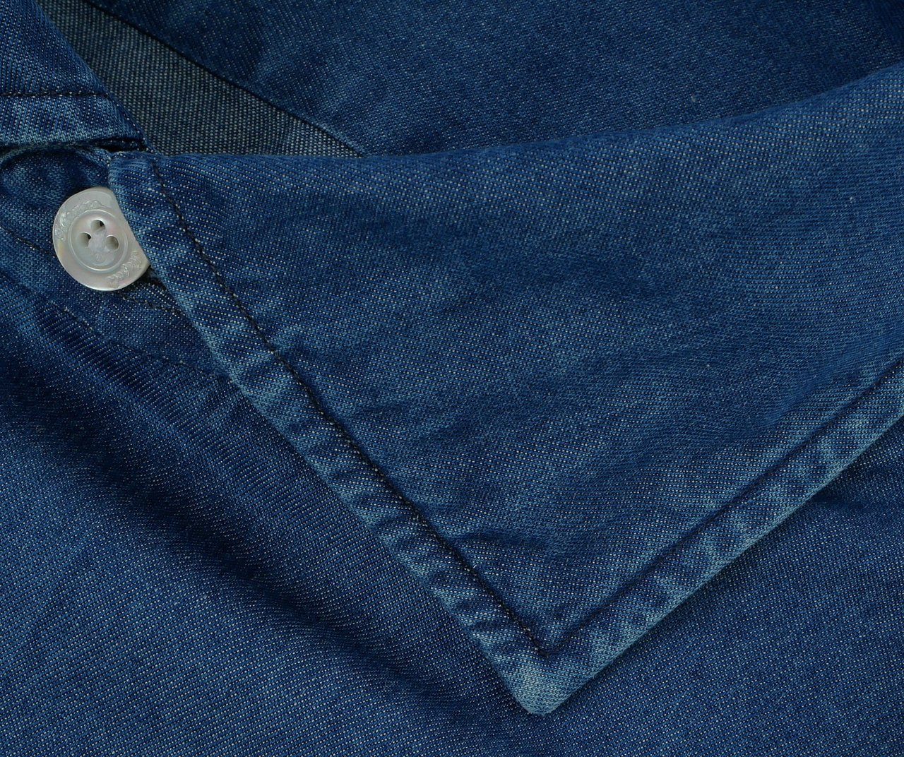 Finamore 1925 Napoli Stone Washed Denim Tailored Shirt Milano Line Groen
