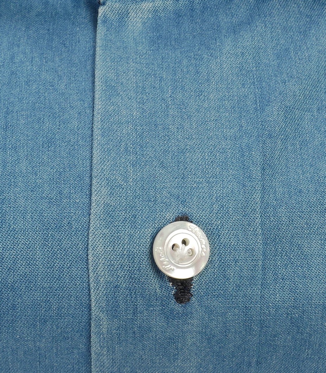 Finamore 1925 Napoli Bleached Denim Tailored Shirt Milano Line Blauw