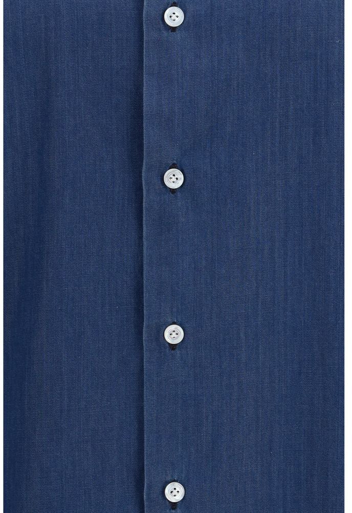 Finamore 1925 Napoli Finamore Blue Cotton Shirt Blauw