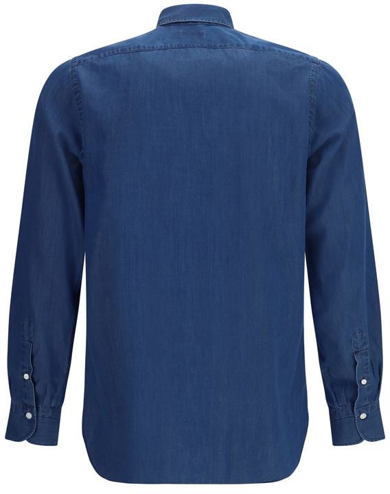 Finamore 1925 Napoli Finamore Blue Cotton Shirt Blauw