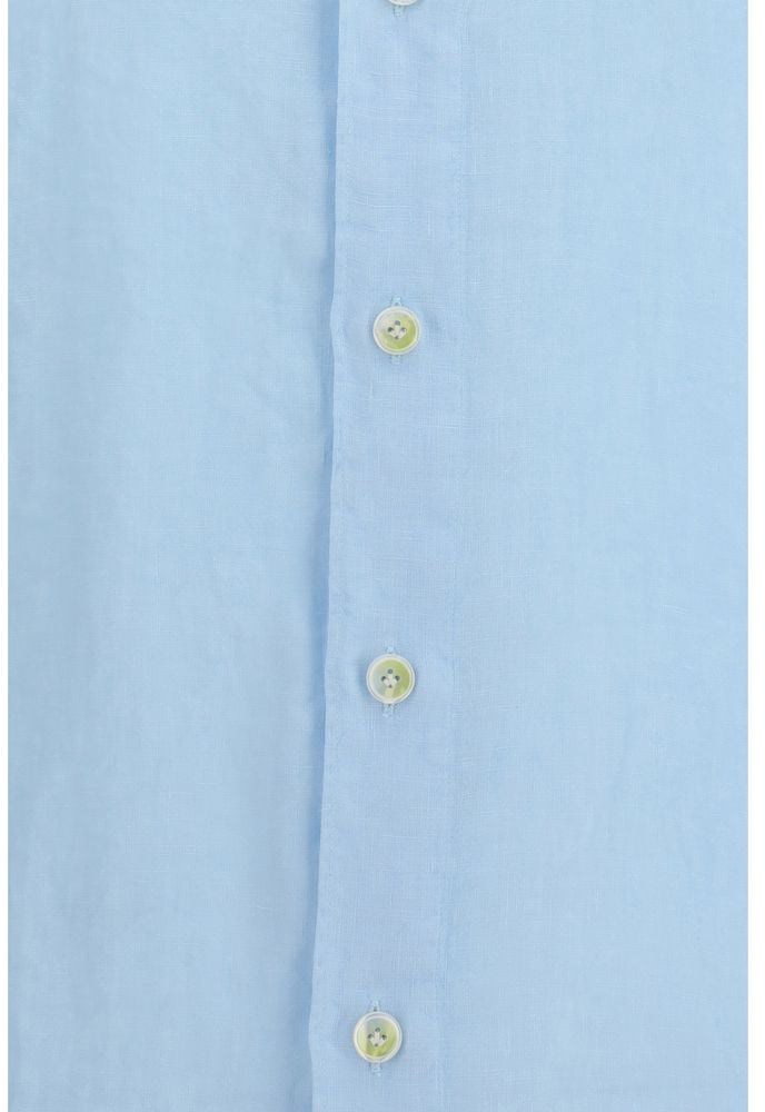 Finamore 1925 Napoli Finamore Blue Linen Longsleeve Shirt Blauw
