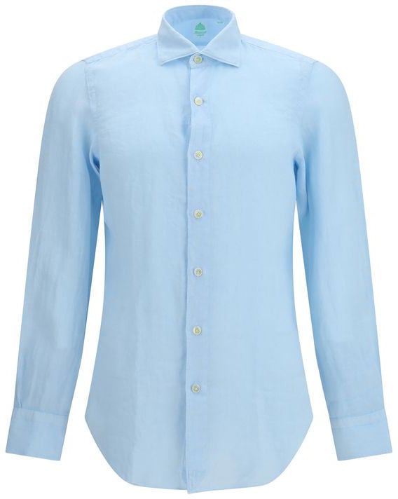 Finamore 1925 Napoli Finamore Blue Linen Longsleeve Shirt Blauw