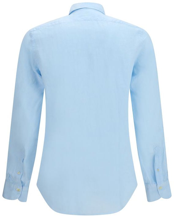 Finamore 1925 Napoli Finamore Blue Linen Longsleeve Shirt Blauw