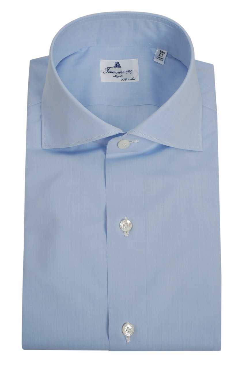 Finamore 1925 Napoli Giza 45 Cotton-Linen Tailored Shirt Blauw